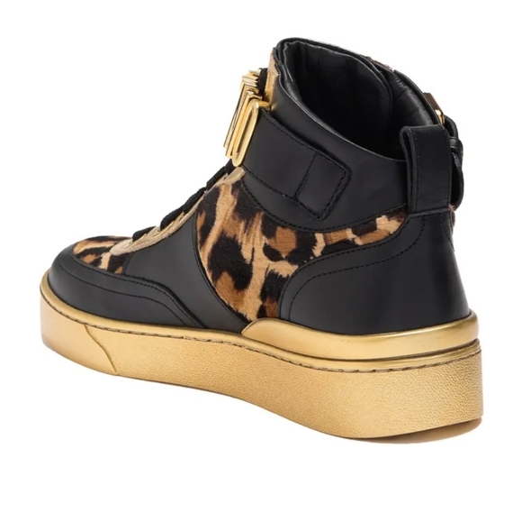 SOLD Moschino Genuine Calf Hair Detail Hi Top Basket Animal Print Sneakers - Picture 8 of 12